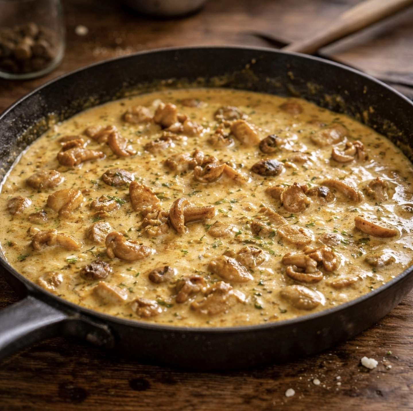 Houbová kari omáčka připravovaná na&nbsp;pánvi pro zapečený květák Kluci v&nbsp;akci