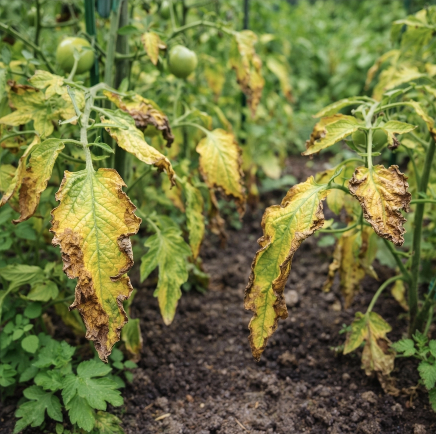 poškození rostlin přehnojením cereritem spálené listy