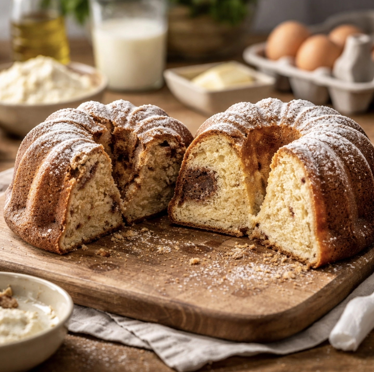 dvě bábovky vedle sebe – jedna suchá a&nbsp;popraskaná uvnitř, druhá vláčná s&nbsp;jemnou pórovitou strukturou